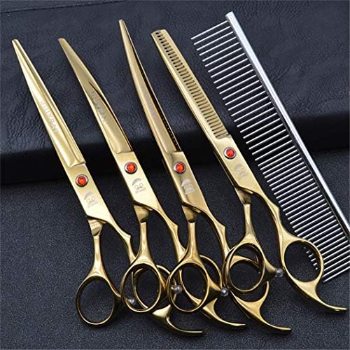  Professional 8.0 Inch Hairdressing Scissors Set Pet Hair Cutting Premium 440C Steel Kit Straight & Thinning & Curved Shears 5 Pcs Elbow Set For Cat Dog And More Pets Clean Grooming Tool(Multicolor),G