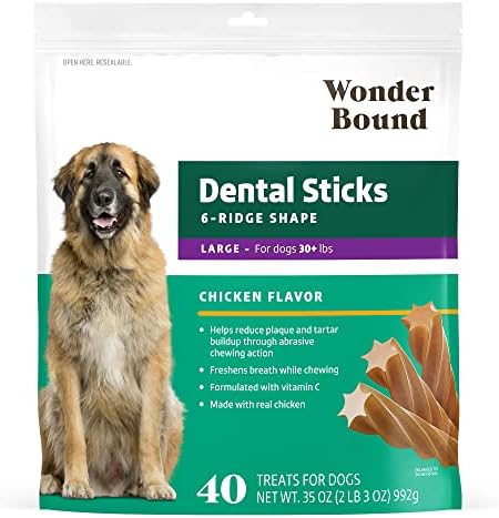 Amazon Brand - Wonder Bound Dog Dental Sticks, Chicken Flavor, Large, 40 Count, 35 Oz