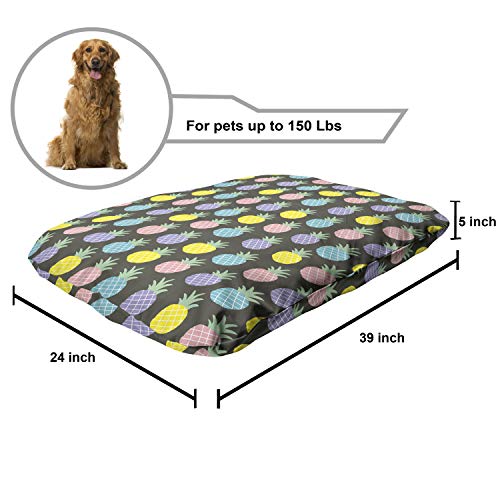  Ambesonne Scandinavian Pet Bed, Colorful Tropical Pineapples On Dark Toned Background Ornate Ripe Exotic Food, Chew Resistant Pad For Dogs And Cats Cushion With Removable Cover, 24" X 39", Multicolor