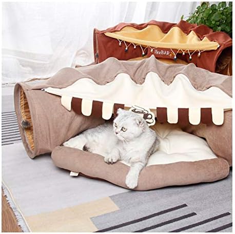  YangYan Cat Bed Tunnel Collapsible Removeable Cat Tunnel Tube Pet Interactive Play Toys With Plush Balls For Cat Puppy (Color : Gold)