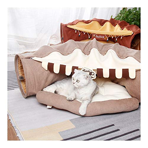 YangYan Cat Bed Tunnel Collapsible Removeable Cat Tunnel Tube Pet Interactive Play Toys With Plush Balls For Cat Puppy (Color : Gold)