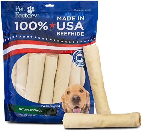  Pet Factory 100% Made In USA Beefhide 8" Rolls Dog Chew Treats - Beef & Chicken Flavor, 10 Count/1 Pack