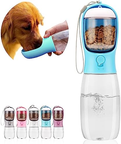  AVELORA Dog Water Bottle,Portable Pet Water Bottle With Food Container,Outdoor Portable Water Dispenser For Cat,Puppy,Pets For Walking,Hiking,Travel,Puppy Essentials,Dog Stuff(19oz)