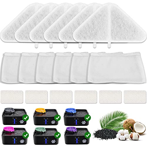  Replacement Filters For 230oz Dog Water Fountain, Made Of Activated Carbon And PP Cotton, Kastty Food Grade Water Fountain Filters, 6pes Filter + 6pes Mesh + 6pes Sponge