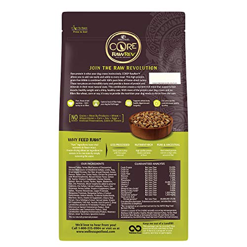  Wellness CORE RawRev Grain-Free Dry Dog Food, Natural Ingredients, Made In USA With Real Freeze-Dried Meat (Adult, Healthy Weight, 4 Lbs)