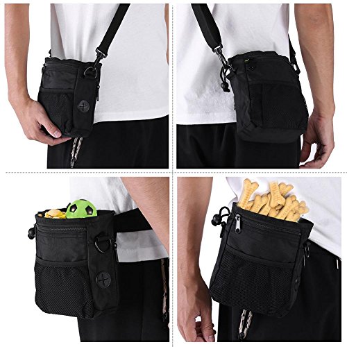  FILFEEL Pet Treat Bag Dog Obedience Training Waist Pouch Food Snack Small Items Hands-Free Storage Bags Carry-All Treat Bags For Pet Puppy Training Travel Doggie Walking(Black)