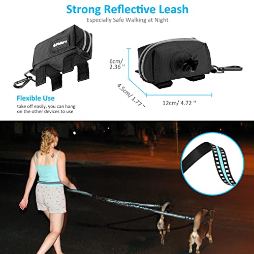  PHILORN Hands-Free Double Dog Leash 110lbs Comfortable Shock Absorbing Reflective Bungee For 2 Dogs Walking Training 66-84 Inch Adjustable No Tangle Dual Dog Leash With Pouch 2 Handles (Black)