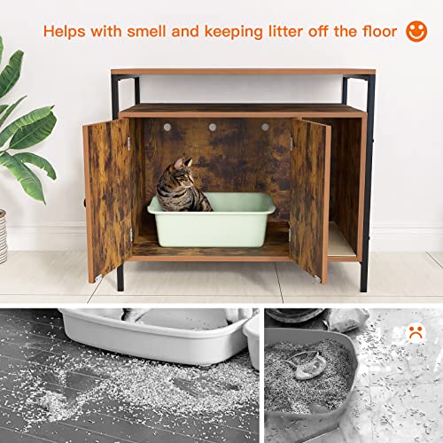  Pshelfy Litter Box Enclosure, Modern Cat Litter Box Furniture Hidden, Wooden Cat Washroom Storage Bench, Hidden Cat Litter Cabinet, For Living Room, Bedroom, Entrance Hallway, Rustic Brown
