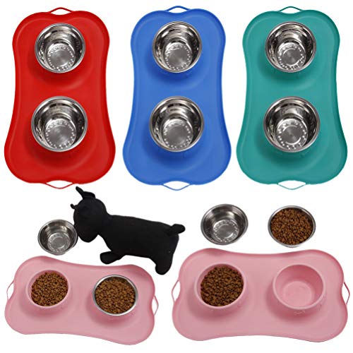  Balacoo Stainless Steel Dog Bowls Pet Bowl Silicon Dog Bowl Stainless Steel Double Bowls Anti Drinking Bowl Food Holder For Dog Cat Puppy Kitten (Blue) Moultrie Feeder Metal Dog Bowls