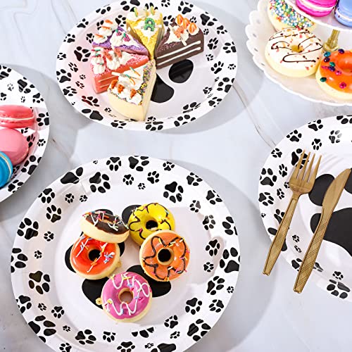  Whaline 50Pcs Dog Paw Paper Plates Disposable Cute Pet Paw Prints Plates 9 Inch Black White Party Tableware Plates For Dog Birthday Puppy Theme Party Pet Lover Supplies