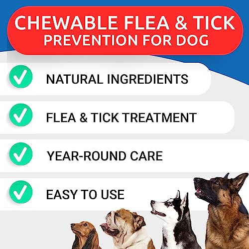  Flea And Tick Prevention For Dogs Chewable Tablets - All Natural Flea & Tick Chews - Flea Chewables Pills For Dogs - All Breeds And Ages - Made In USA - Bacon - 120 Treats