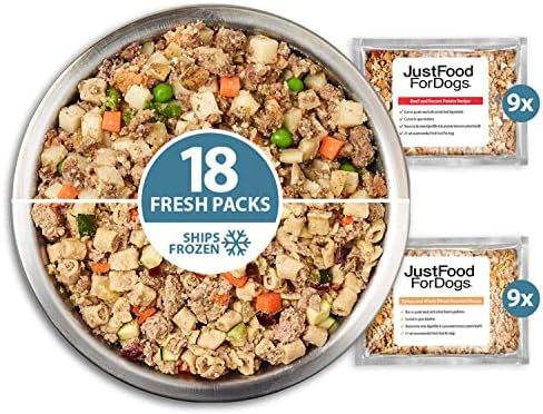  JustFoodForDogs Frozen Fresh Human Grade Dog Food, Sampler Variety Pack, (18 Oz - 7 Pack)