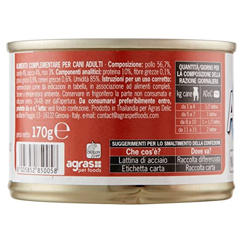  LQNQ ADoC Dog Cibo Umido Per Cani Mix 4 - Trancetti Di Tonnetto, Filetti Di Pollo, Anatra E Manzo - 24 Lattine Da 170gr
