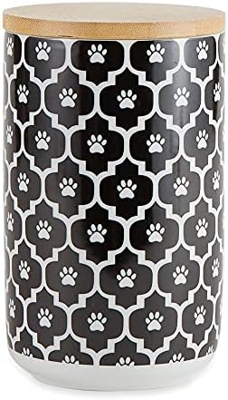  Bone Dry Lattice Collection Pet Bowl & Canister, Treat Canister, 4x6.5 Inches, Black