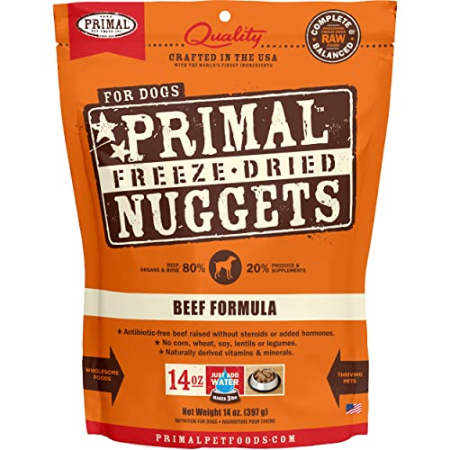  Primal Freeze Dried Dog Food Beef Nuggets, Complete Meal Healthy Grain Free Raw Dog Food, Crafted In The USA (14 Oz)