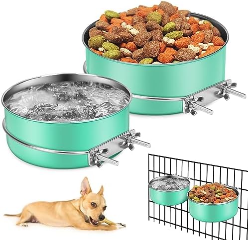  Hanging Pet Bowls,Dog Water & Food Bowls,2PCS Dog Grate Bowls,Stainless Steel Kneel Bowls With Clamp Holder For Cage, Crate, Kennel For Large/Medium/Small Pets (M(6.3"*2.6"+5.6"*2.4"), Gray)