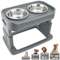  Hengu Elevated Dog Bowls With 2 Stainless Steel Dog Food Bowls, Raised Dog Bowl Stand Adjusts To 4 Heights For Small Medium And Large Dogs, Grey