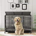  Tuanlove 48" Dog Crate Heavy Duty Indestructible Dog Crate, High Anxiety Dog Crate With Lockable Wheels Double Doors & Locks Design, Removable Tray Design, Upgraded (Silver)
