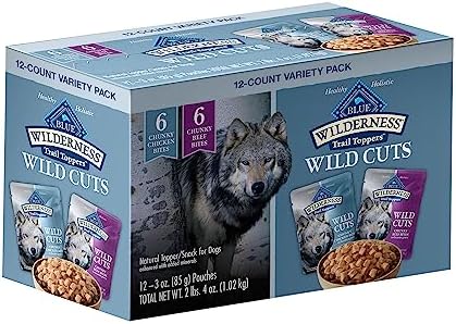  Blue Buffalo Wilderness Trail Toppers Wild Cuts High Protein, Natural Wet Dog Food Variety Pack, Chicken And Beef Bites, 3-oz Pouch, 12 Count