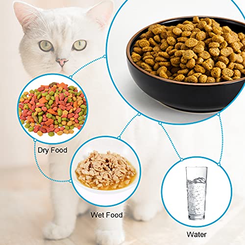  LETITBE Ceramic Cat Bowls Set, 5.3 Inch Cat Food Bowls, Cat Dishes For Indoor Cat, Pet Kitten Food Bowl, Cat Food Dish Small Animal Pet Bowls, Matte Black