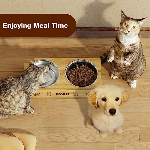 Personalized Dog Bowl - Custom Dog Food Container With 2 Stainless Steel Bowls, Elevated Dog/Cat Food And Water Bowls Stand Feeder, Raised Pet Bowls For Small Cats And Dogs With Anti Slip Feet