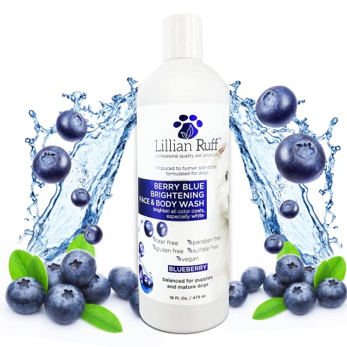  Lillian Ruff Berry Blue Brightening Face And Body Wash For Dogs And Cats - Tear Free Blueberry Shampoo - Remove Tear Stains, Hydrate Dry Itchy Skin, Add Shine & Luster To Coats - Made In USA (Gallon)