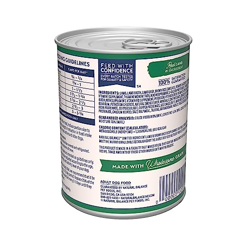  Natural Balance Limited Ingredient Adult Wet Canned Dog Food With Healthy Grains, Lamb & Brown Rice Recipe, 13 Ounce (Pack Of 12)