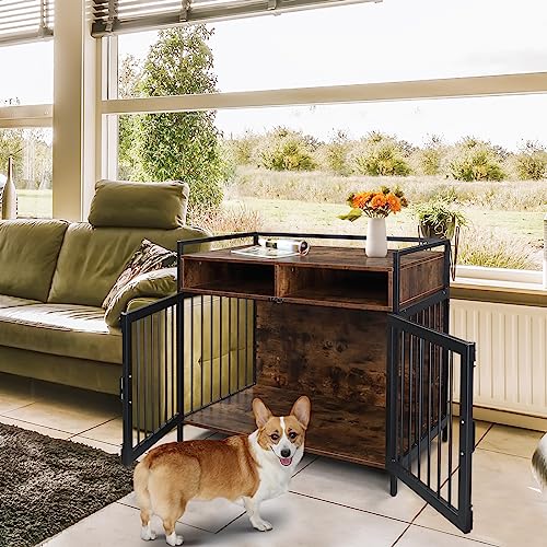 Dog Crate For Large Dogs, Black Furniture Dog Crate, Large Dog Kennel Indoor, Heavy Duty Wood Dog Cage Table With Drawers Storage, Sturdy Metal, Inner Size: 41" L X 23.6" W X 35.8" H