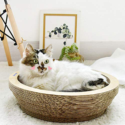  Fhony Cat Scratching Column Relaxing Bed Cat Scratching Board With Catnip Durable Recycled Board Cushion Ball Toy Bell High-Density Recycled Corrugated Cat Scratcher Cat Toy Bowl,Large