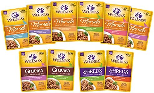  Wellness Healthy Indulgence Wet Cat Food Pouch Variety Pack, 10 Flavors, 3-Ounces Each (10 Pack)