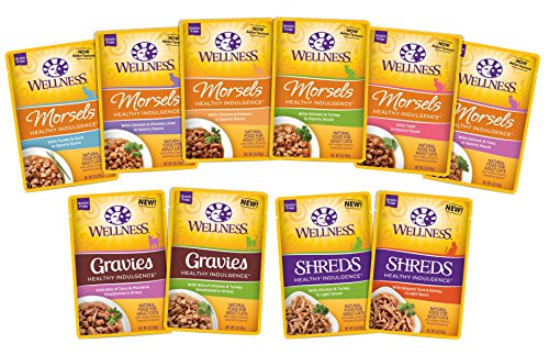  Wellness Healthy Indulgence Wet Cat Food Pouch Variety Pack, 10 Flavors, 3-Ounces Each (10 Pack)