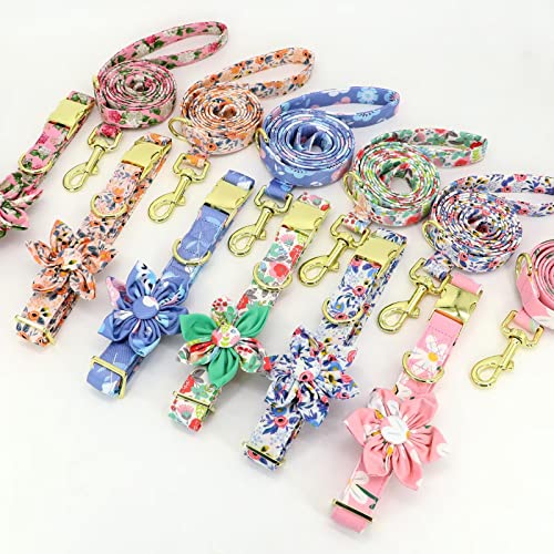 Beirui Cute Girl Dog Collar And Leash Set For Female Dogs- Floral Dog Collar With Flower For Small Medium Large Dogs Puppy, M:Neck 13-21", Leash 5FT, Purple-1