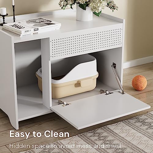  SunsGrove Cat Litter Box Enclose, Hidden Litter Boxes For Indoor Cats, Kitten Litter Furniture With Flip-Down Opening, Wooden Cat Box, Fits Most Litter Box, Multi-Functional Cabinet, White