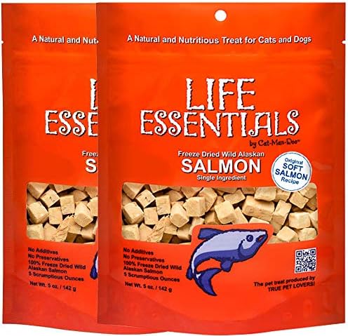  LIFE ESSENTIALS BY CAT-MAN-DOO All Natural Freeze Dried Wild Alaskan Salmon Treats For Cats & Dogs - Single Ingredient No Grain Snack With No Additives Or Preservatives, 5 Ounce Bag