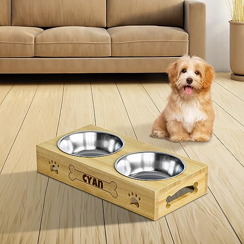  Personalized Dog Bowl - Custom Dog Food Container With 2 Stainless Steel Bowls, Elevated Dog/Cat Food And Water Bowls Stand Feeder, Raised Pet Bowls For Small Cats And Dogs With Anti Slip Feet
