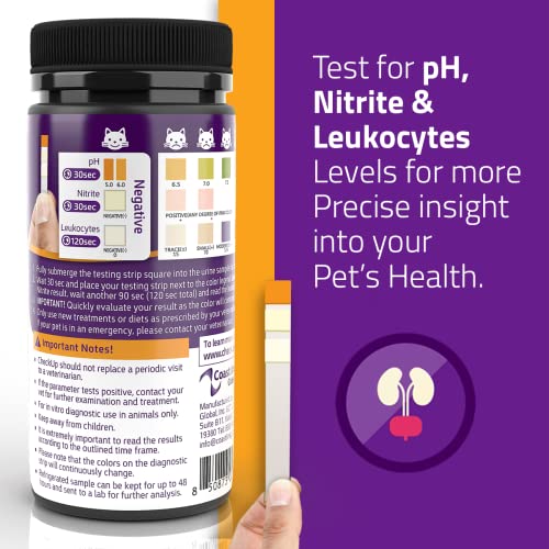  CheckUp UTI Urine Testing Strips For Cats And Dogs - Detection Of PH, Nitrite And Leukocytes X 50