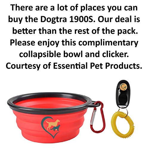  Dogtra 1900S Remote Dog Training Collar - 3/4 Mile Range, Waterproof, Rechargeable, Vibration - Includes Essential Pet Products Dog Training Clicker And Collapsible Food And Water Bowl