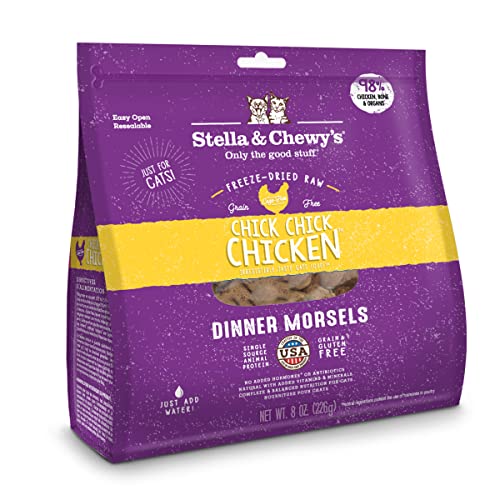  Stella & Chewy’s Freeze-Dried Raw Cat Dinner Morsels – Grain Free, Protein Rich Cat & Kitten Food – Chick Chick Chicken Recipe – 8 Oz Bag
