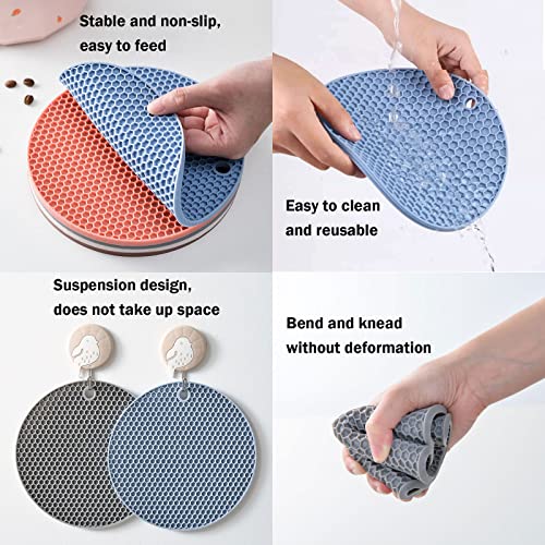  RMNHPTK Ceramic Cat Food Plates Cat Shallow Dish With Non-Slip Pad Cat Feeding Wide Bowls Whisker Relief Cat Dishes Dry Wet Cat Food Bowls