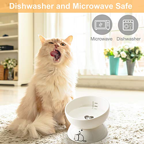  YouPeng Raised Cat Food And Water Bowl, Tilted Elevated Cat Food Bowls No Spill, Ceramic Cat Food Feeder Bowl, For Protect Cat's Spine, Anti Vomiting, Backflow Prevention, 15oz