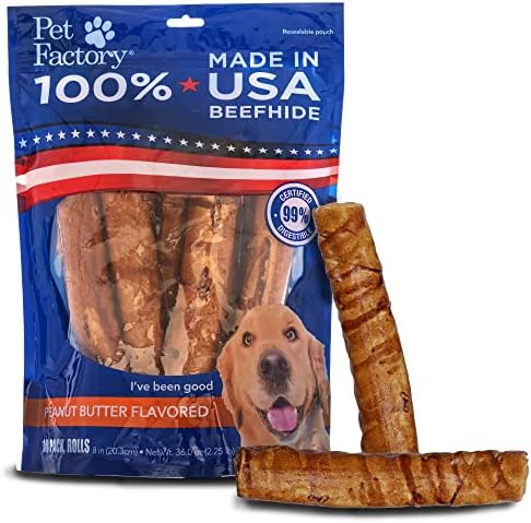  Pet Factory 100% Made In USA Beefhide 8" Rolls Dog Chew Treats - Beef & Chicken Flavor, 10 Count/1 Pack