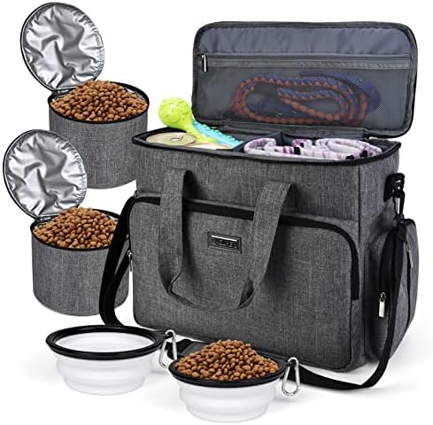  BAGLHER Dog Travel Bag, Airline Approved Pet Tote Organizer With Multi-Function Pockets,2X Food Storage Containers And 2X Collapsible Dog Bowls,Perfect Weekend Pet Travel Set For Dog, Cat Black