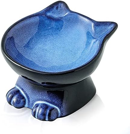  Nihow Ceramic Basic Cat Bowls: 6.25 Inch Cat Bowl For Food & Water - Food Grade Cat Dish For Large-Sized Cat/Medium-Sized Dog - Microwave & Dishwasher Safe -Elegant Blue & Black (8.5 OZ /1 PC)