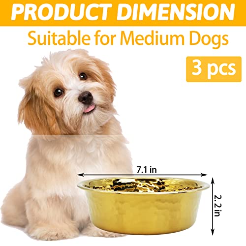 Kathson 3pcs Premium Stainless Steel Dog Bowls, Hammered Thickened Metal Dog Bowl Feeding Or Water Bowls For Small/Meidum/Large Sized Dogs&Cats Stackable Metal Cat Bowl Dishwasher Safe