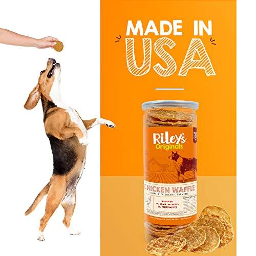  Riley's Waffles Chicken Chips For Dogs With Turmeric, USA Sourced Chicken Dog Treats - Limited Ingredient Healthy Treats, Dehydrated Jerky Dog Treats