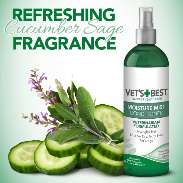  Vet's Best Moisture Mist Dog Dry Skin Conditioner| Dog Conditioner And Detangler Spray | Relieves Itchy Skin, Refreshes & Soothes | 16 Oz