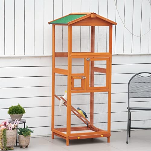  ACQUIRE 65" Outdoor Wooden Birdcage Aviary With Pull Out Tray 2 Doors, Orange 26.75" L X 24.75" W X 65" H