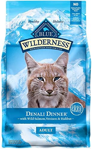  Blue Buffalo Wilderness High Protein, Natural Adult Dry Cat Food, Denali Dinner With Wild Salmon, Venison & Halibut 4lb