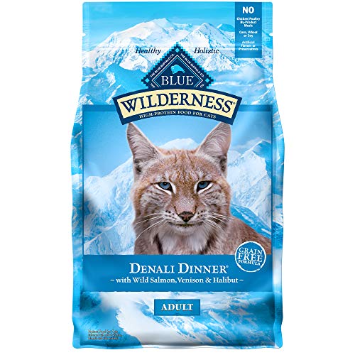  Blue Buffalo Wilderness High Protein, Natural Adult Dry Cat Food, Denali Dinner With Wild Salmon, Venison & Halibut 4lb
