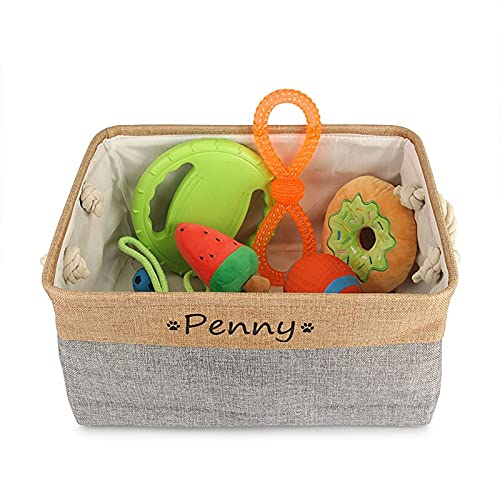  Xingfa Personalized Dog Toy Basket With Name,Custom Dog Toy Basket,Paw Prints Pet Food Storage Container,Dog Toy Box For Small Dogs,New Puppy Supplies (L 41X32X21cm)